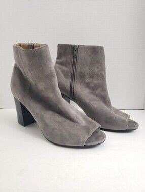 Sz 10 Bebe Gray Suede Open Toe Ankle Booties - Interior Zipper